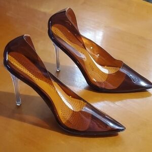 Azalea Wang Elegant Clear Brown Stiletto Festive Heels Size 8